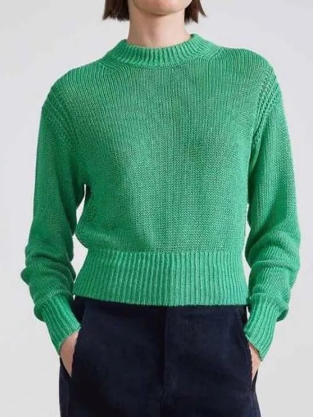 Apiece Apart Helmi Cropped Cree Knit Sweater in Lawn